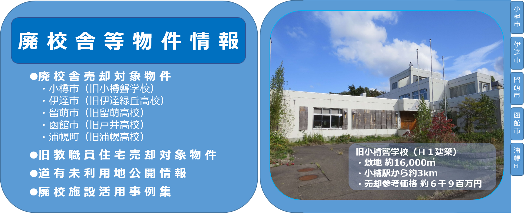 道立学校の廃校舎・公宅を活用しませんか？