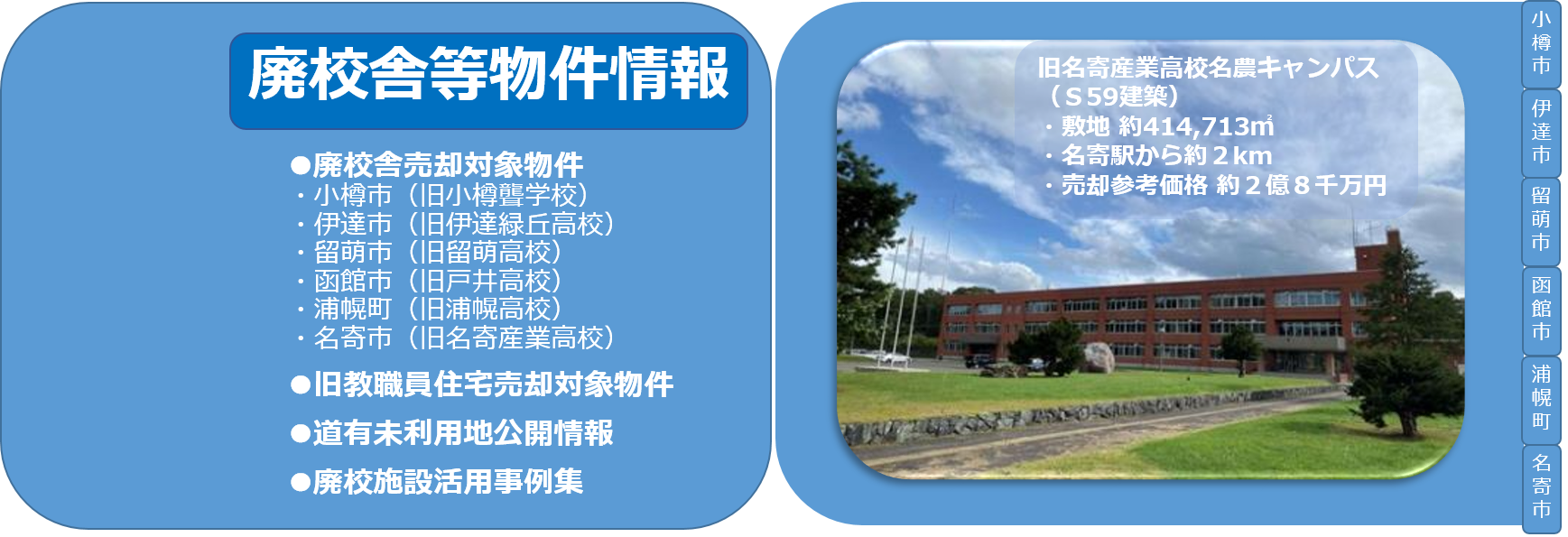 道立学校の廃校舎・公宅を活用しませんか？