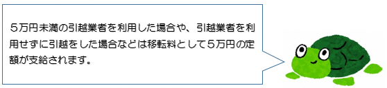 5万円未満の業者を利用した場合や業者を利用しない場合は5万円定額支給です。